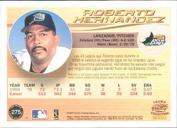 2000 Pacific Crown Collection #275 Roberto Hernandez Back