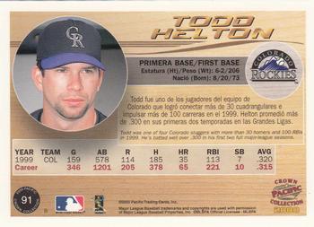 2000 Pacific Crown Collection #91 Todd Helton Back