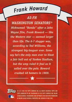 2002 Topps American Pie Spirit of America - American Sluggers Silver #AS-FH Frank Howard Back