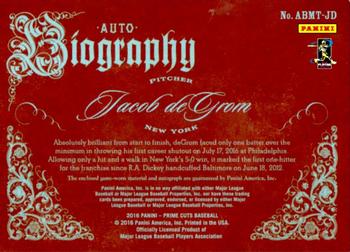2016 Panini Prime Cuts - Auto Biography Materials Triples Gold #ABMT-JD Jacob deGrom Back