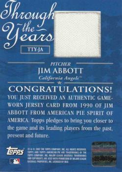 2002 Topps American Pie Spirit of America - Through the Year Relics #TTY-JA Jim Abbott Back