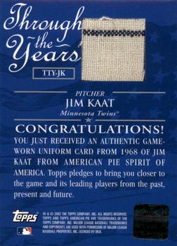 2002 Topps American Pie Spirit of America - Through the Year Relics #TTY-JK Jim Kaat Back