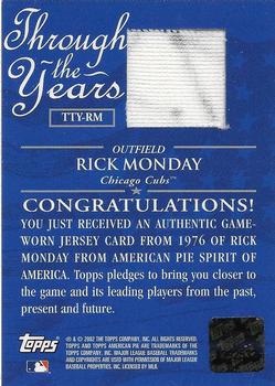 2002 Topps American Pie Spirit of America - Through the Year Relics #TTY-RM Rick Monday Back