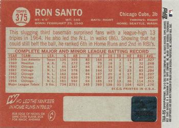 2002 Topps Archives - Autographs #TAA-RS Ron Santo Back