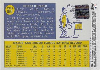 2002 Topps Archives - Bat Relics #TBR-JB Johnny Bench Back