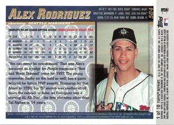 2002 Topps - Archives Future Rookie Reprints #1 Alex Rodriguez Back