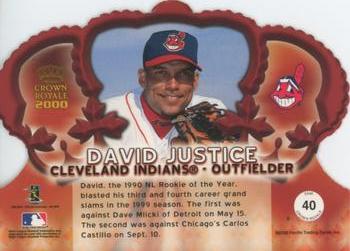 2000 Pacific Crown Royale #40 David Justice Back