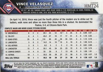 2016 Topps Chrome Update #HMT24 Vince Velasquez Back