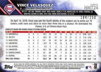 2016 Topps Chrome Update - Refractor #HMT24 Vince Velasquez Back