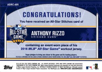 2016 Topps Chrome Update - All-Star Stitches Relics #ASRC-ARI Anthony Rizzo Back