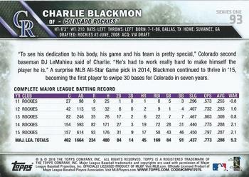 2016 Topps - Limited #93 Charlie Blackmon Back
