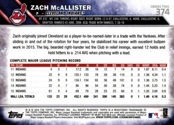 2016 Topps - Limited #374 Zach McAllister Back
