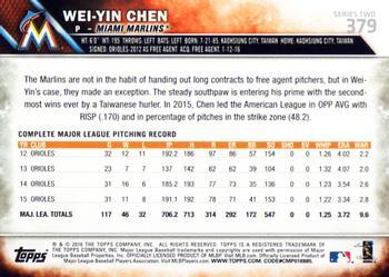 2016 Topps - Limited #379 Wei-Yin Chen Back