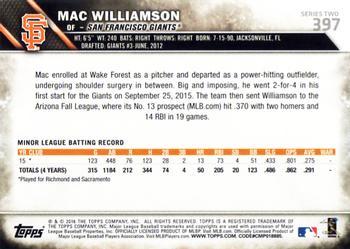 2016 Topps - Limited #397 Mac Williamson Back