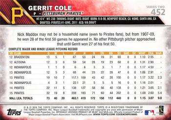 2016 Topps - Limited #452 Gerrit Cole Back