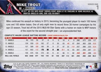 2016 Topps Mini #1 Mike Trout Back