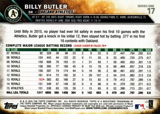 2016 Topps Mini #17 Billy Butler Back