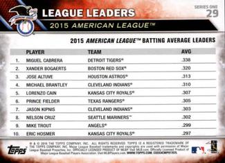 2016 Topps Mini #29 American League Batting Average Leaders Back