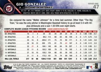 2016 Topps Mini #47 Gio Gonzalez Back