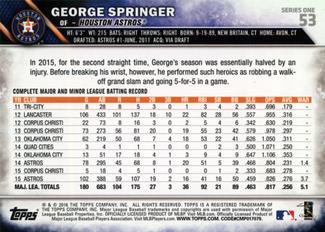 2016 Topps Mini #53 George Springer Back