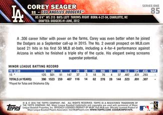 2016 Topps Mini #85 Corey Seager Back