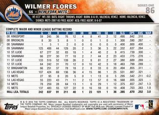 2016 Topps Mini #86 Wilmer Flores Back
