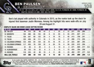 2016 Topps Mini #108 Ben Paulsen Back