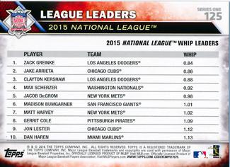 2016 Topps Mini #125 National League WHIP Leaders Back