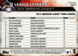 2016 Topps Mini #187 American League Wins Leaders Back