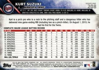2016 Topps Mini #208 Kurt Suzuki Back