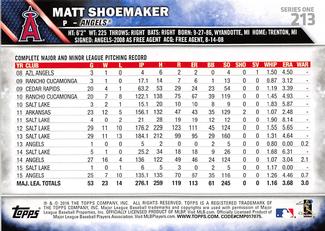 2016 Topps Mini #213 Matt Shoemaker Back