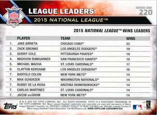 2016 Topps Mini #220 National League Wins Leaders Back