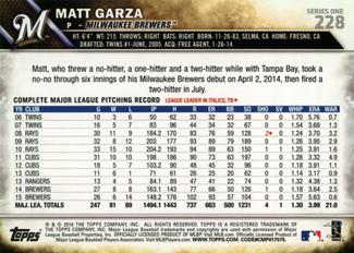 2016 Topps Mini #228 Matt Garza Back