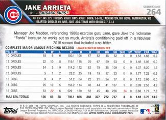 2016 Topps Mini #264 Jake Arrieta Back
