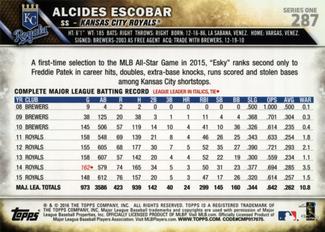2016 Topps Mini #287 Alcides Escobar Back