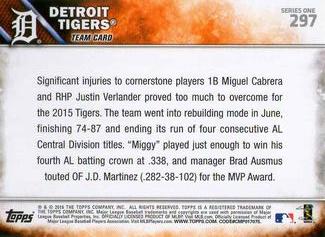 2016 Topps Mini #297 Detroit Tigers Back