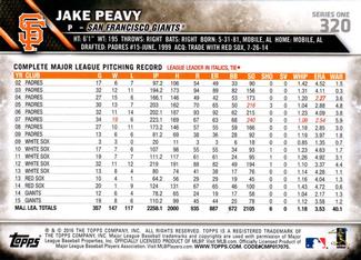 2016 Topps Mini #320 Jake Peavy Back