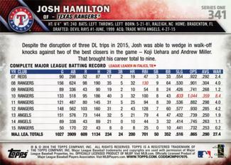 2016 Topps Mini #341 Josh Hamilton Back