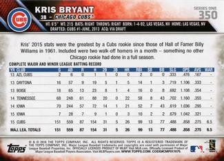 2016 Topps Mini #350 Kris Bryant Back