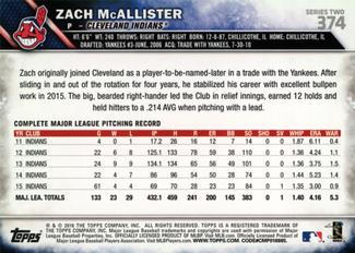 2016 Topps Mini #374 Zach McAllister Back