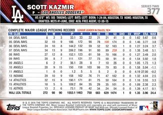 2016 Topps Mini #377 Scott Kazmir Back