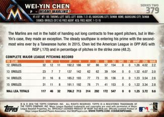 2016 Topps Mini #379 Wei-Yin Chen Back