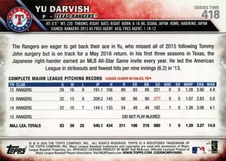 2016 Topps Mini #418 Yu Darvish Back