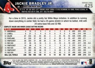2016 Topps Mini #425 Jackie Bradley Jr. Back
