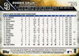 2016 Topps Mini #473 Robbie Erlin Back