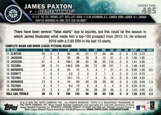 2016 Topps Mini #485 James Paxton Back