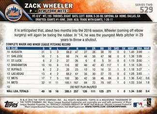 2016 Topps Mini #529 Zack Wheeler Back