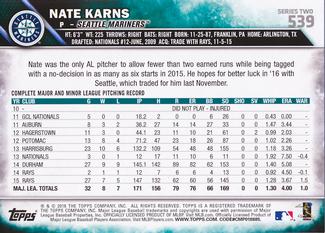 2016 Topps Mini #539 Nate Karns Back