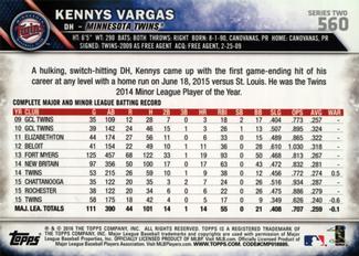 2016 Topps Mini #560 Kennys Vargas Back