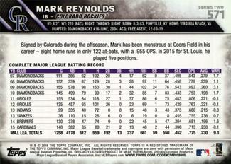 2016 Topps Mini #571 Mark Reynolds Back